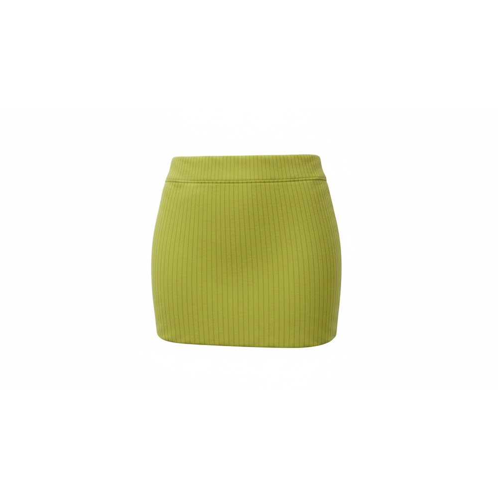 Arabella Mini Skirt Womens L Yellow Ribbed Bodycon Stretch CT6795J